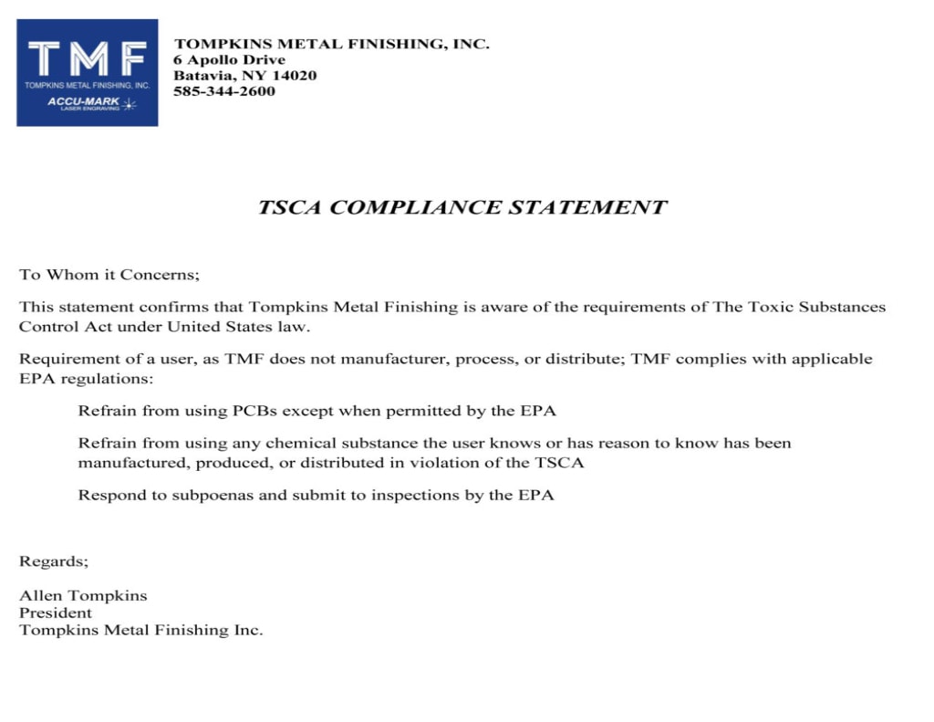 TSCA Compliance Statement